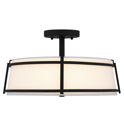 Quoizel Sloane 16in 3-Light Semi-Flush Mount | Matte Black Steel and White Fabric Shade | Bedroom & Hallway | 16 x 16 x 9.25 in | Model SLN1716MBK