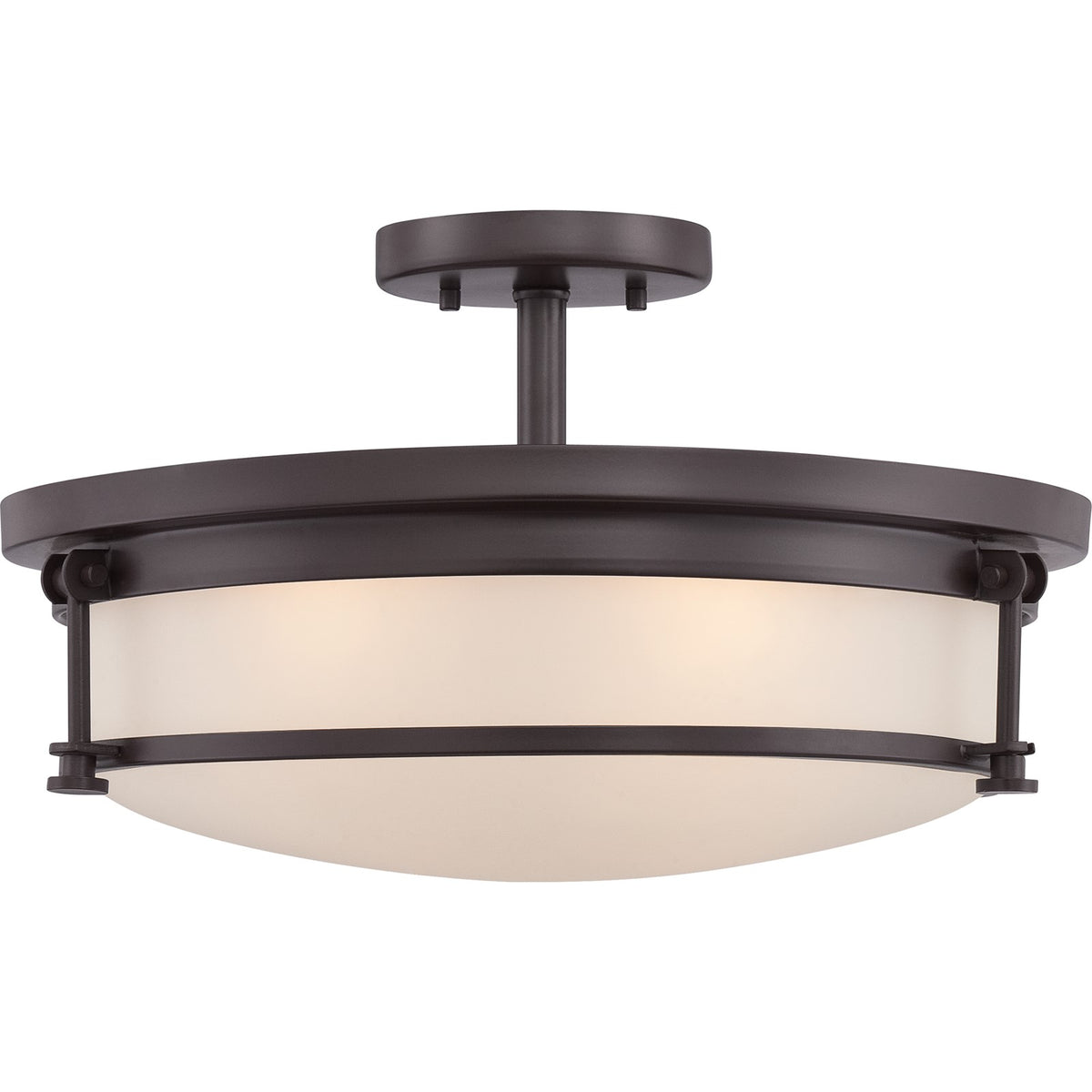 Quoizel Sailor 16in 4-Light Semi-Flush Mount | Nautical Western Bronze and White Etched Glass | Bedroom & Hallway | 16 x 16 x 9.5 in | Model SLR1716WT