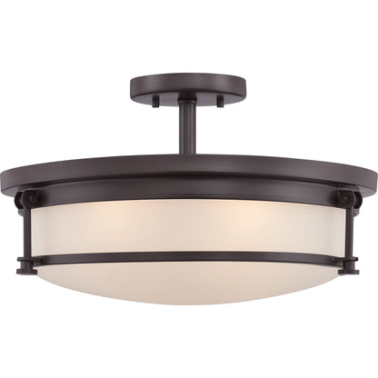 Quoizel Sailor 16in 4-Light Semi-Flush Mount | Nautical Western Bronze and White Etched Glass | Bedroom & Hallway | 16 x 16 x 9.5 in | Model SLR1716WT