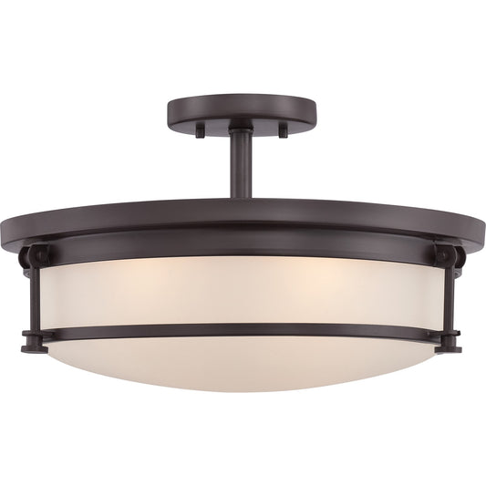 Quoizel Sailor 16in 4-Light Semi-Flush Mount | Nautical Western Bronze and White Etched Glass | Bedroom & Hallway | 16 x 16 x 9.5 in | Model SLR1716WT