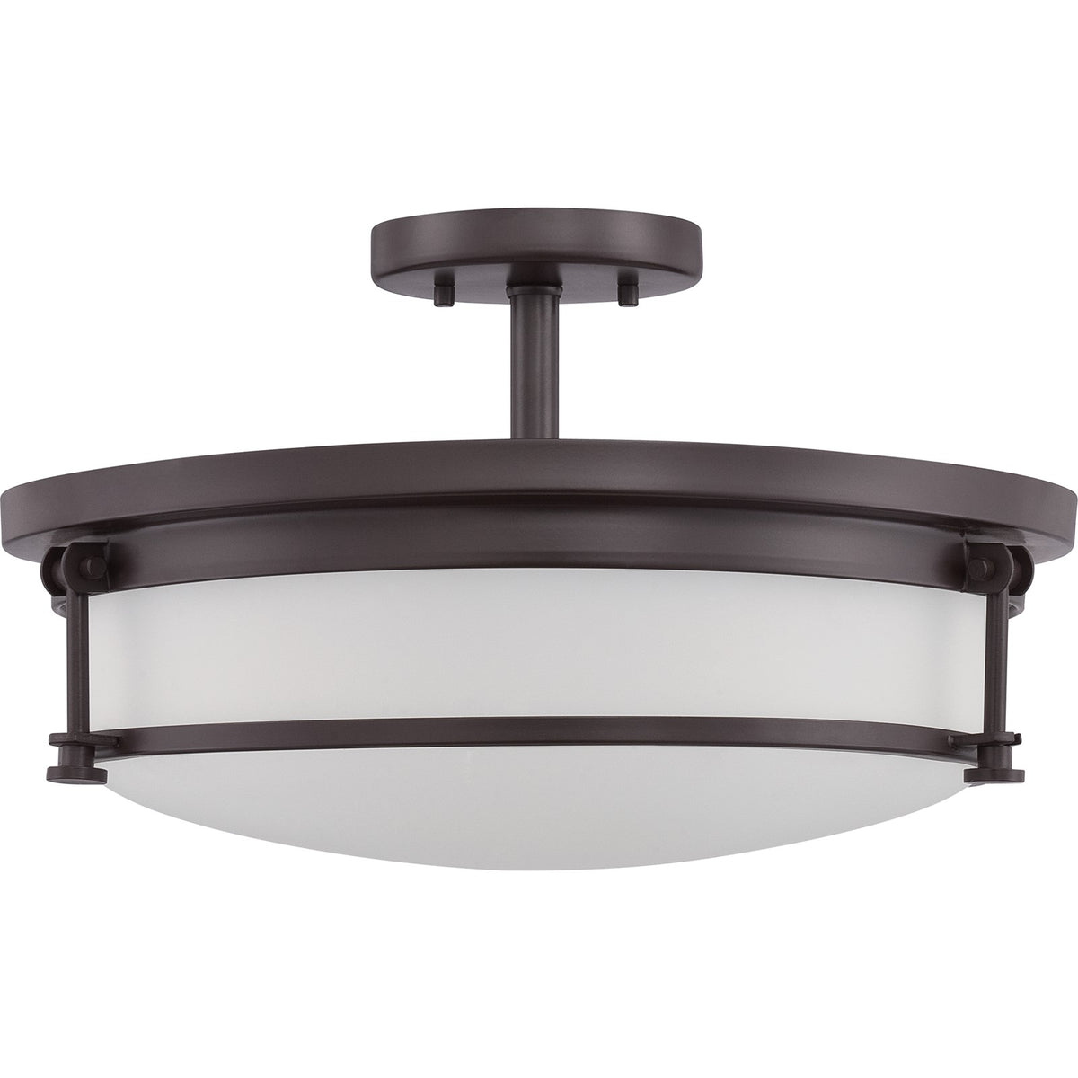 Quoizel Sailor 16in 4-Light Semi-Flush Mount | Nautical Western Bronze and White Etched Glass | Bedroom & Hallway | 16 x 16 x 9.5 in | Model SLR1716WT
