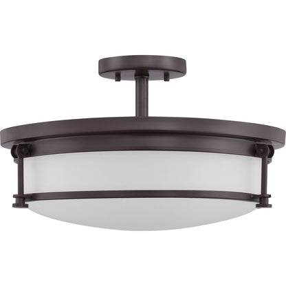 Quoizel Sailor 16in 4-Light Semi-Flush Mount | Nautical Western Bronze and White Etched Glass | Bedroom & Hallway | 16 x 16 x 9.5 in | Model SLR1716WT