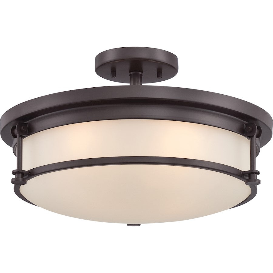 Quoizel Sailor 16in 4-Light Semi-Flush Mount | Nautical Western Bronze and White Etched Glass | Bedroom & Hallway | 16 x 16 x 9.5 in | Model SLR1716WT
