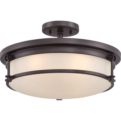 Quoizel Sailor 16in 4-Light Semi-Flush Mount | Nautical Western Bronze and White Etched Glass | Bedroom & Hallway | 16 x 16 x 9.5 in | Model SLR1716WT