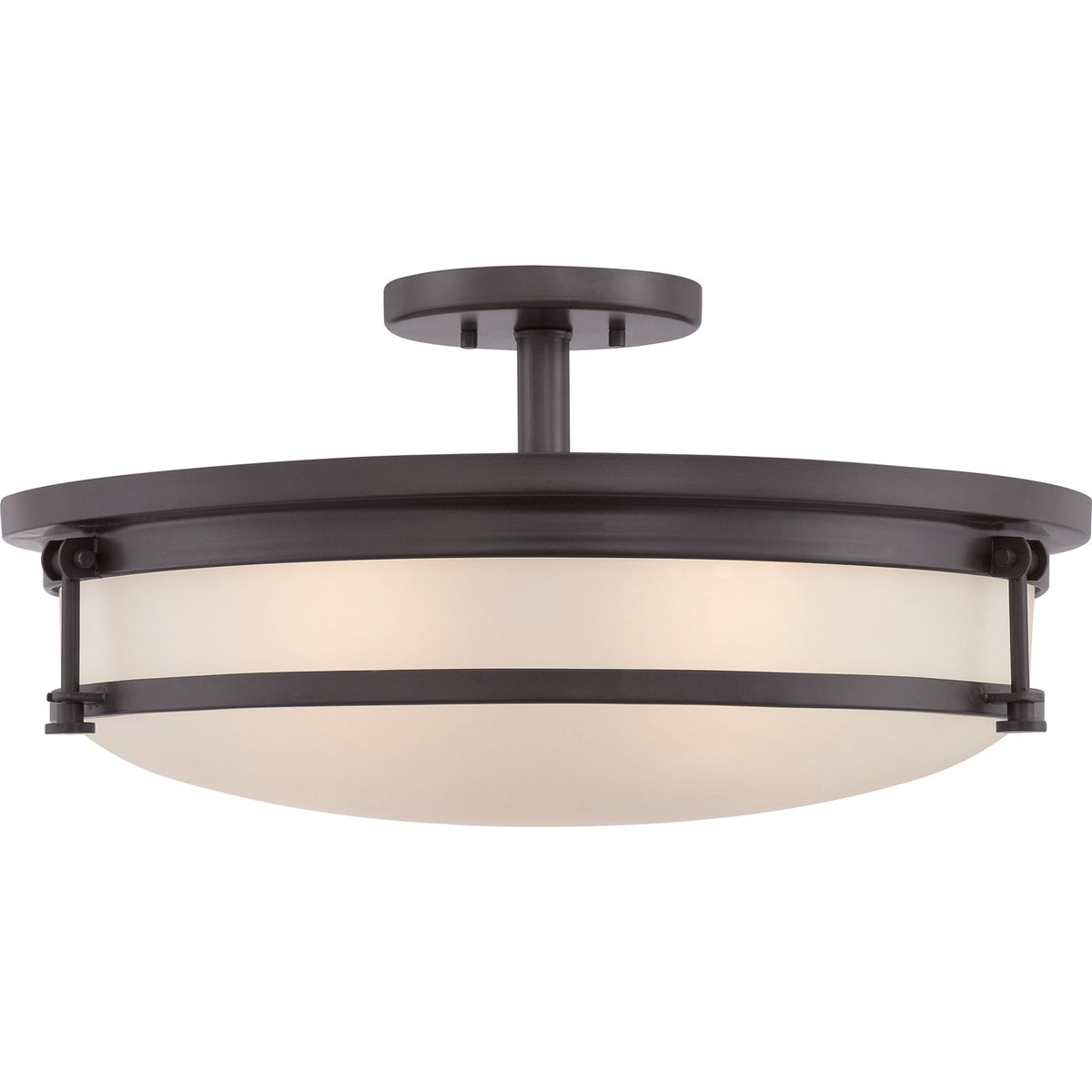 Quoizel Sailor 20in 5-Light Semi-Flush Mount | Nautical Western Bronze and White Etched Glass | Bedroom & Foyer | 20 x 20 x 9.5 in | Model SLR1720WT