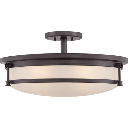 Quoizel Sailor 20in 5-Light Semi-Flush Mount | Nautical Western Bronze and White Etched Glass | Bedroom & Foyer | 20 x 20 x 9.5 in | Model SLR1720WT