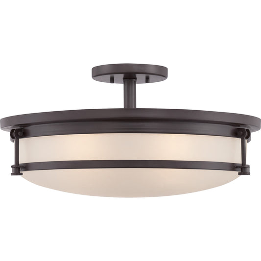 Quoizel Sailor 20in 5-Light Semi-Flush Mount | Nautical Western Bronze and White Etched Glass | Bedroom & Foyer | 20 x 20 x 9.5 in | Model SLR1720WT