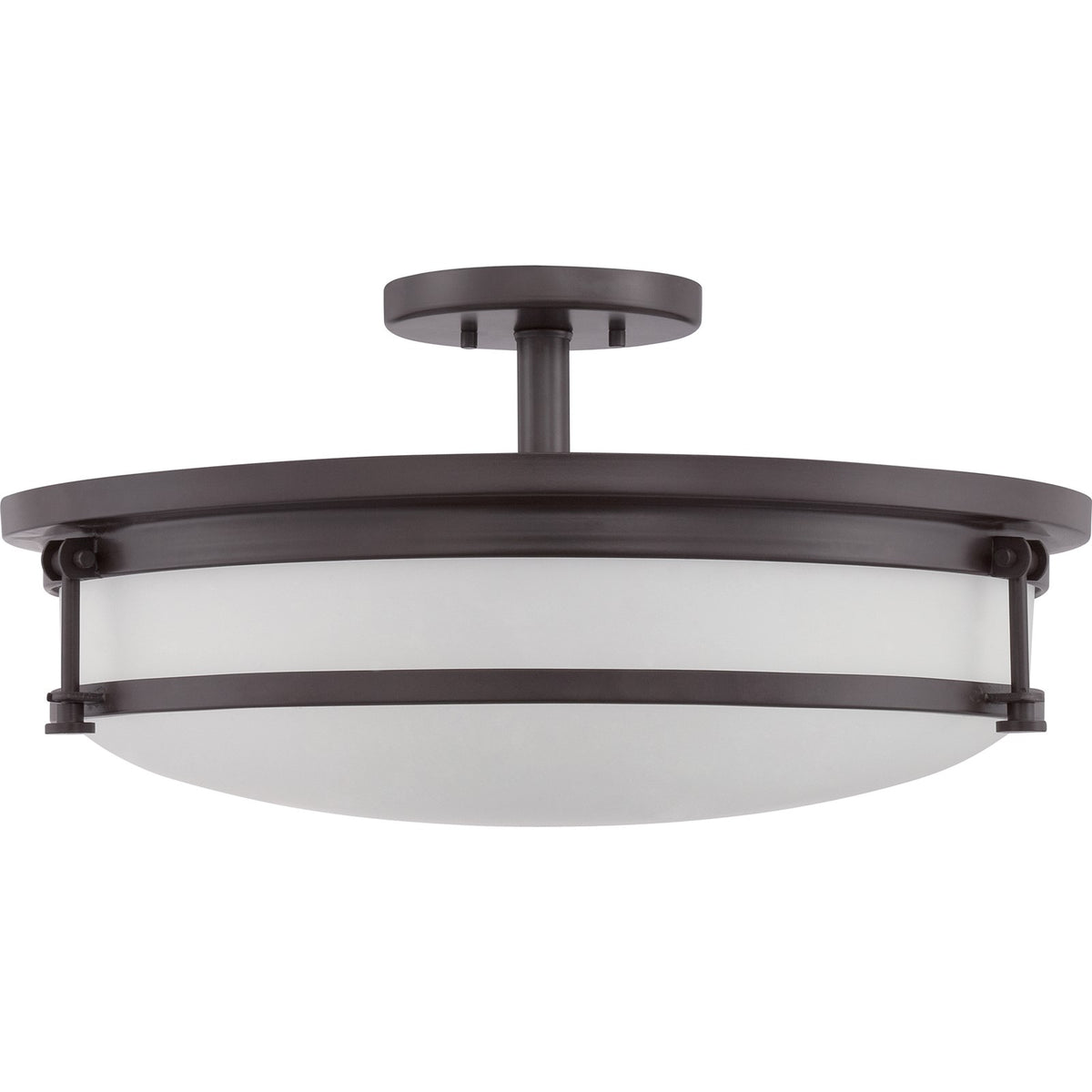 Quoizel Sailor 20in 5-Light Semi-Flush Mount | Nautical Western Bronze and White Etched Glass | Bedroom & Foyer | 20 x 20 x 9.5 in | Model SLR1720WT