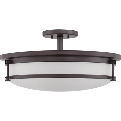 Quoizel Sailor 20in 5-Light Semi-Flush Mount | Nautical Western Bronze and White Etched Glass | Bedroom & Foyer | 20 x 20 x 9.5 in | Model SLR1720WT