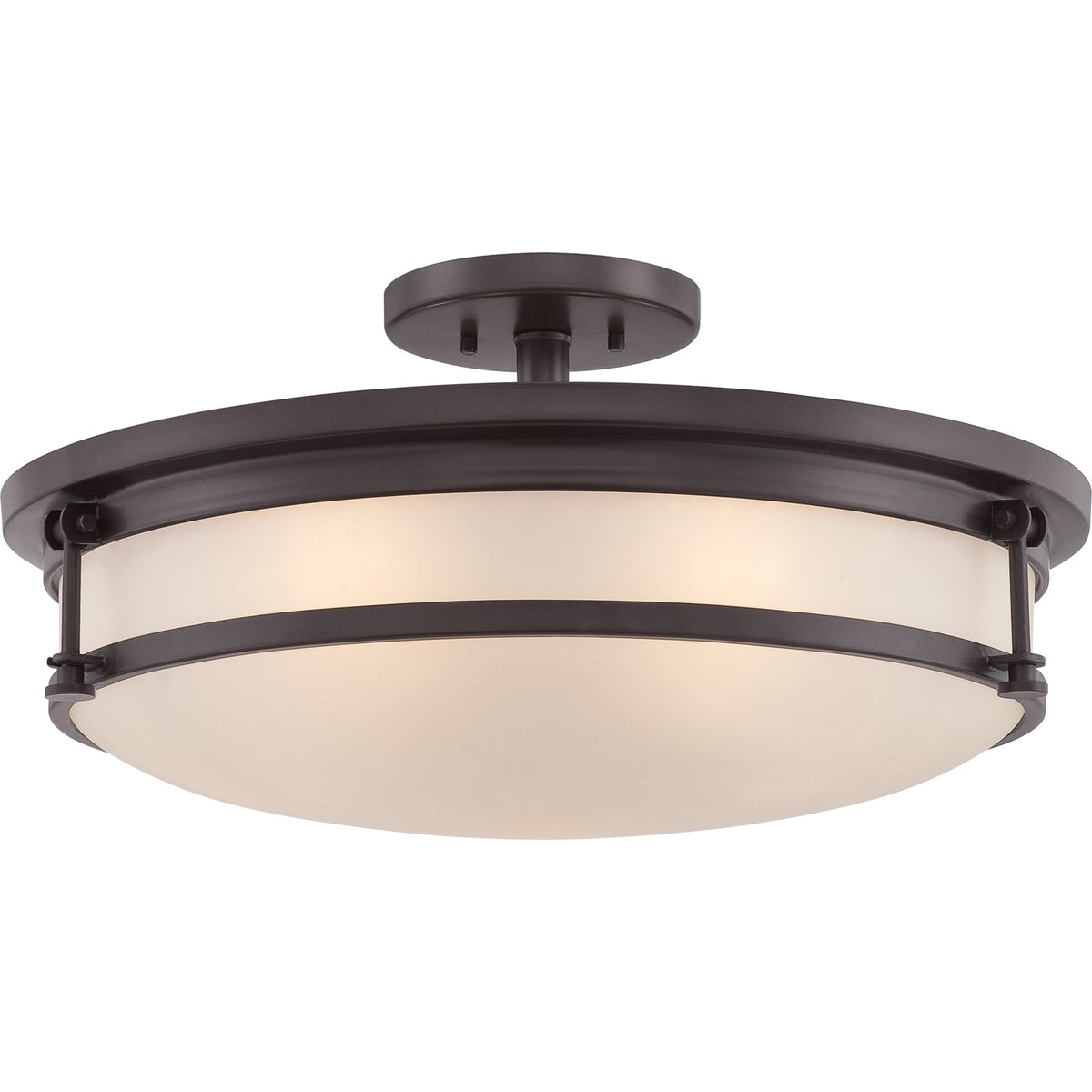 Quoizel Sailor 20in 5-Light Semi-Flush Mount | Nautical Western Bronze and White Etched Glass | Bedroom & Foyer | 20 x 20 x 9.5 in | Model SLR1720WT