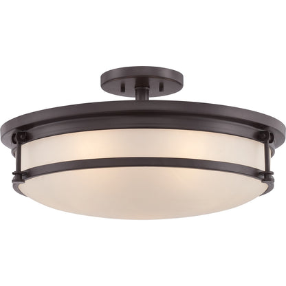 Quoizel Sailor 20in 5-Light Semi-Flush Mount | Nautical Western Bronze and White Etched Glass | Bedroom & Foyer | 20 x 20 x 9.5 in | Model SLR1720WT