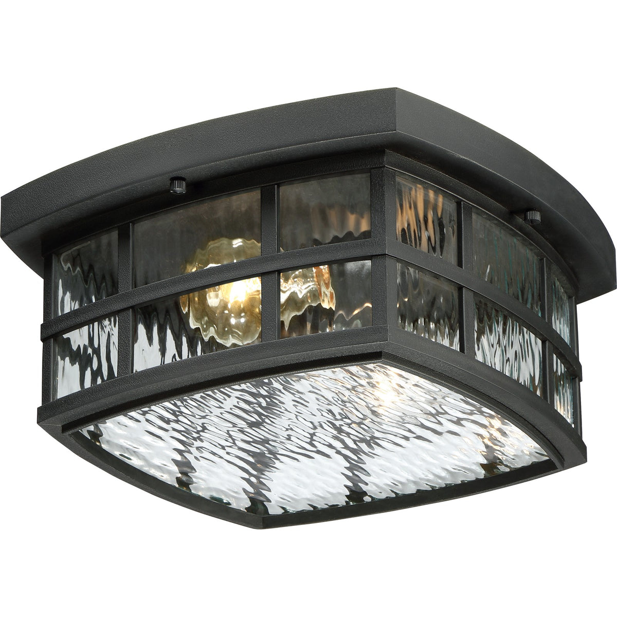 Quoizel Stonington 12in 2-Light Outdoor Lantern | Coastal Mystic Black and Clear Water Glass | Porch & Patio | 12 x 12 x 5.75 in | Model SNN1612K
