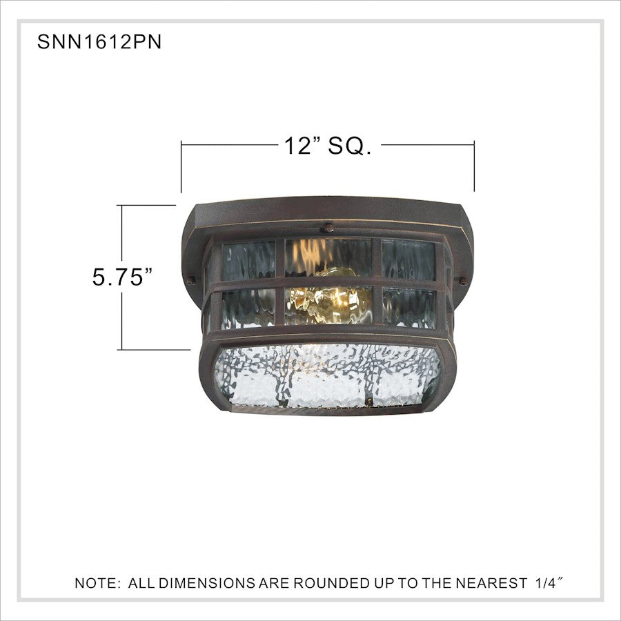 Quoizel Stonington 12in 2-Light Outdoor Lantern | Coastal Palladian Bronze and Clear Water Glass | Porch & Patio | 12 x 12 x 5.75 in | Model SNN1612PN