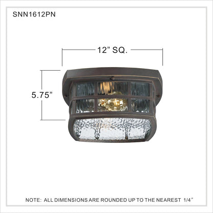 Quoizel Stonington 12in 2-Light Outdoor Lantern | Coastal Palladian Bronze and Clear Water Glass | Porch & Patio | 12 x 12 x 5.75 in | Model SNN1612PN