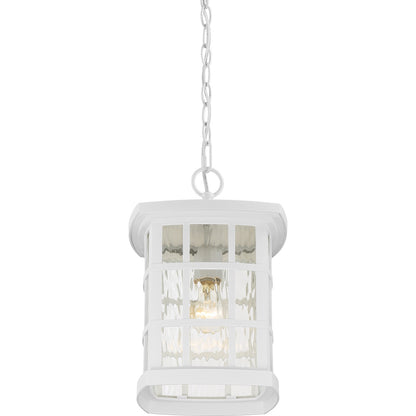 Quoizel Stonington 9.5in 1-Light Outdoor Wall Lantern | Traditional Matte White and Clear Water Glass | Front Porch & Entryway | Model SNN1909W
