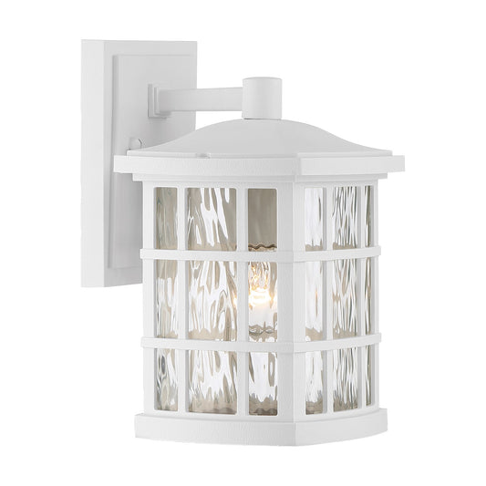 Quoizel Stonington 10in 1-Light Outdoor Wall Lantern | Traditional Matte White and Clear Water Glass | Entryway & Porch | Model SNN8406W