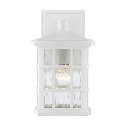 Quoizel Stonington 10in 1-Light Outdoor Wall Lantern | Traditional Matte White and Clear Water Glass | Entryway & Porch | Model SNN8406W
