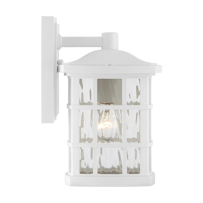 Quoizel Stonington 10in 1-Light Outdoor Wall Lantern | Traditional Matte White and Clear Water Glass | Entryway & Porch | Model SNN8406W