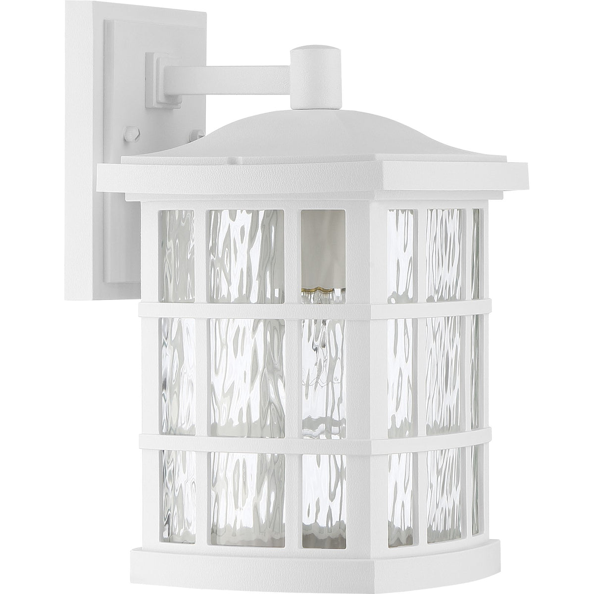 Quoizel Stonington 13in 1-Light Outdoor Wall Lantern | Traditional Matte White and Clear Water Glass | Porch & Patio | 8 x 9 x 13 in | Model SNN8408W
