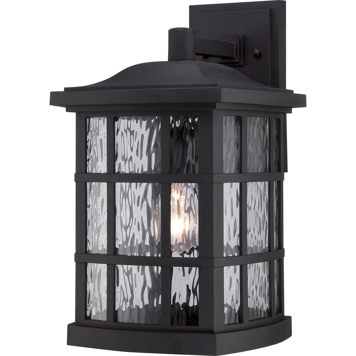 Quoizel Stonington 15in 1-Light Outdoor Wall Lantern | Traditional Mystic Black and Clear Water Glass | Porch & Patio | Model SNN8409K
