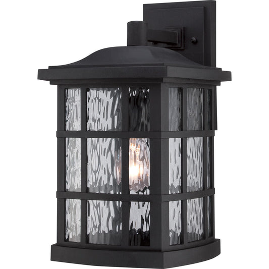 Quoizel Stonington 15in 1-Light Outdoor Wall Lantern | Traditional Mystic Black and Clear Water Glass | Porch & Patio | Model SNN8409K
