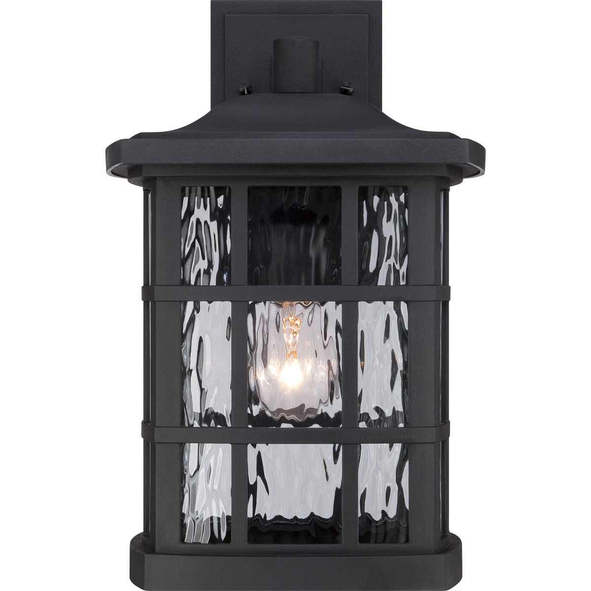 Quoizel Stonington 15in 1-Light Outdoor Wall Lantern | Traditional Mystic Black and Clear Water Glass | Porch & Patio | Model SNN8409K