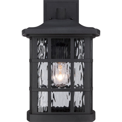 Quoizel Stonington 15in 1-Light Outdoor Wall Lantern | Traditional Mystic Black and Clear Water Glass | Porch & Patio | Model SNN8409K