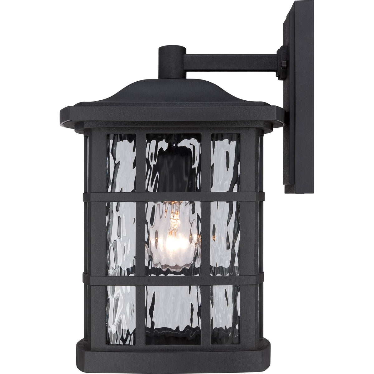 Quoizel Stonington 15in 1-Light Outdoor Wall Lantern | Traditional Mystic Black and Clear Water Glass | Porch & Patio | Model SNN8409K