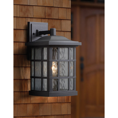 Quoizel Stonington 15in 1-Light Outdoor Wall Lantern | Traditional Mystic Black and Clear Water Glass | Porch & Patio | Model SNN8409K