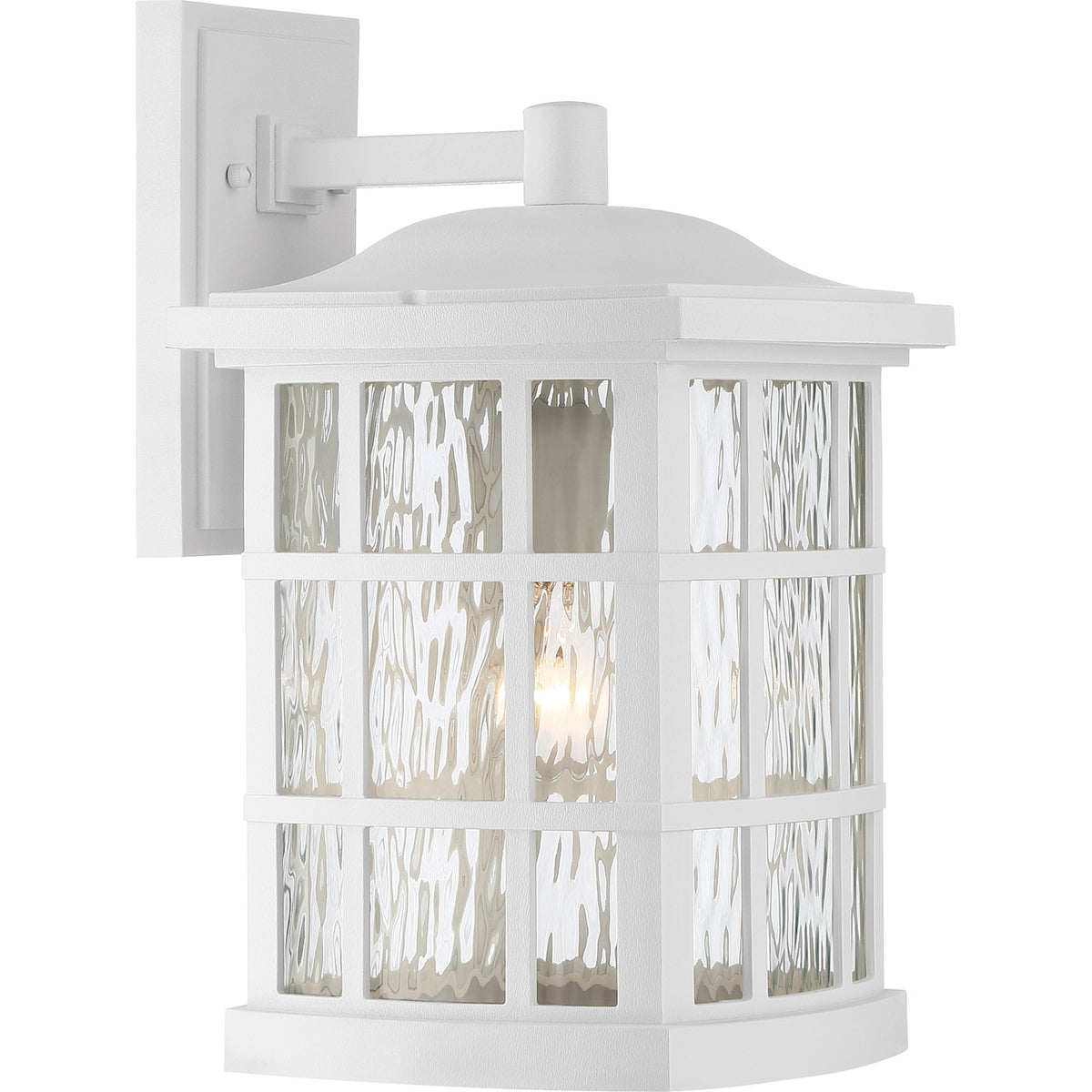 Quoizel Stonington 10.5in 1-Light Outdoor Wall Lantern | Traditional Matte White and Clear Water Glass | Front Porch & Entryway | Model SNN8409W