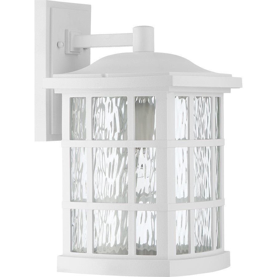 Quoizel Stonington 10.5in 1-Light Outdoor Wall Lantern | Traditional Matte White and Clear Water Glass | Front Porch & Entryway | Model SNN8409W