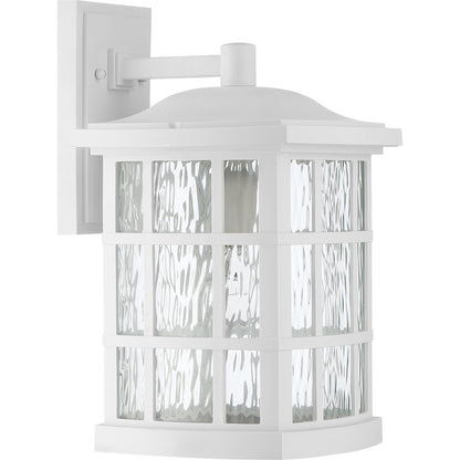 Quoizel Stonington 10.5in 1-Light Outdoor Wall Lantern | Traditional Matte White and Clear Water Glass | Front Porch & Entryway | Model SNN8409W
