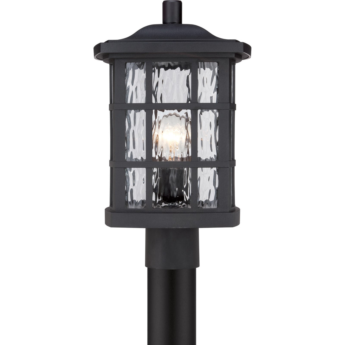 Quoizel Stonington 16in 1-Light Outdoor Lantern | Traditional Mystic Black and Clear Water Glass | Front Door & Porch | Model SNN9009K