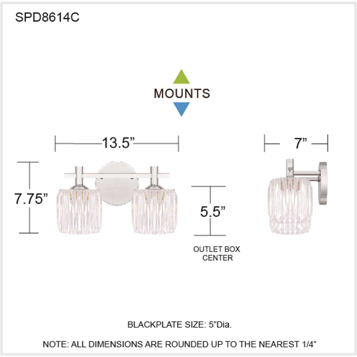 Quoizel Spade 14in 2-Light Vanity Light | Contemporary Polished Chrome and Clear Acrylic | Bathroom Vanity & Powder Room | Model SPD8614C