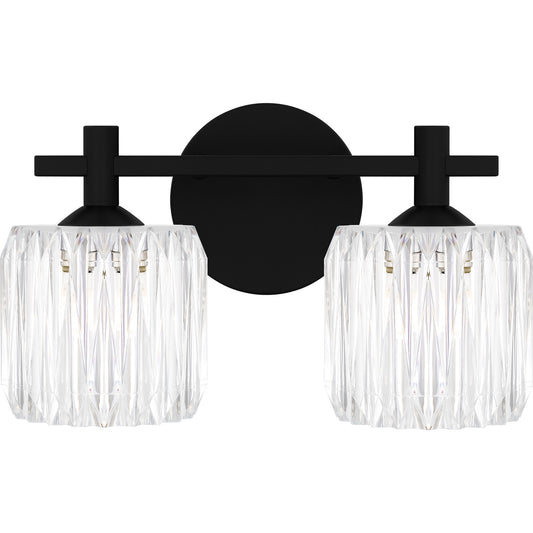 Quoizel Spade 14in 2-Light Vanity Light | Contemporary Matte Black and Clear Acrylic | Bathroom Vanity & Powder Room | Model SPD8614MBK