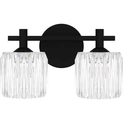 Quoizel Spade 14in 2-Light Vanity Light | Contemporary Matte Black and Clear Acrylic | Bathroom Vanity & Powder Room | Model SPD8614MBK