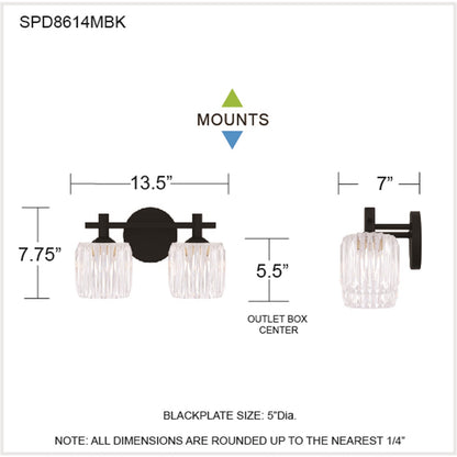 Quoizel Spade 14in 2-Light Vanity Light | Contemporary Matte Black and Clear Acrylic | Bathroom Vanity & Powder Room | Model SPD8614MBK