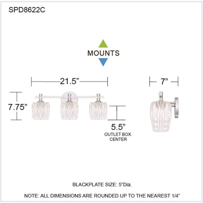 Quoizel Spade 22in 3-Light Vanity Light | Contemporary Polished Chrome and Clear Acrylic | Bathroom Vanity & Powder Room | Model SPD8622C