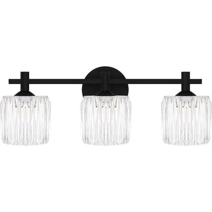 Quoizel Spade 22in 3-Light Vanity Light | Modern Matte Black and Clear Acrylic | Bathroom Vanity & Powder Room | 21.5 x 7 x 7.75 in | Model SPD8622MBK
