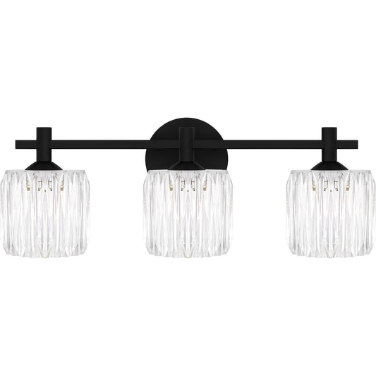 Quoizel Spade 22in 3-Light Vanity Light | Modern Matte Black and Clear Acrylic | Bathroom Vanity & Powder Room | 21.5 x 7 x 7.75 in | Model SPD8622MBK