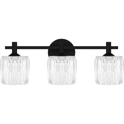Quoizel Spade 22in 3-Light Vanity Light | Modern Matte Black and Clear Acrylic | Bathroom Vanity & Powder Room | 21.5 x 7 x 7.75 in | Model SPD8622MBK