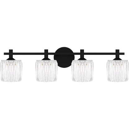 Quoizel Spade 30in 4-Light Vanity Light | Modern Matte Black and Clear Acrylic | Bathroom Vanity & Powder Room | Model SPD8630MBK