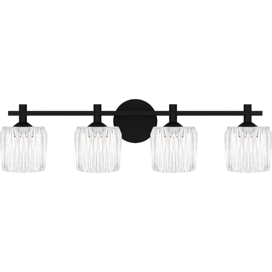 Quoizel Spade 30in 4-Light Vanity Light | Modern Matte Black and Clear Acrylic | Bathroom Vanity & Powder Room | Model SPD8630MBK
