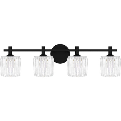 Quoizel Spade 30in 4-Light Vanity Light | Modern Matte Black and Clear Acrylic | Bathroom Vanity & Powder Room | Model SPD8630MBK