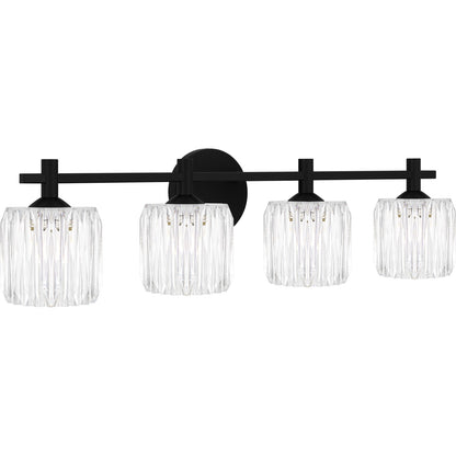 Quoizel Spade 30in 4-Light Vanity Light | Modern Matte Black and Clear Acrylic | Bathroom Vanity & Powder Room | Model SPD8630MBK