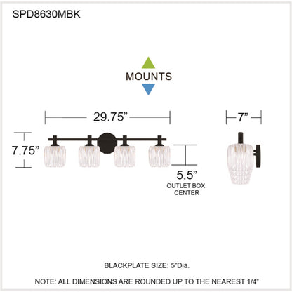 Quoizel Spade 30in 4-Light Vanity Light | Modern Matte Black and Clear Acrylic | Bathroom Vanity & Powder Room | Model SPD8630MBK