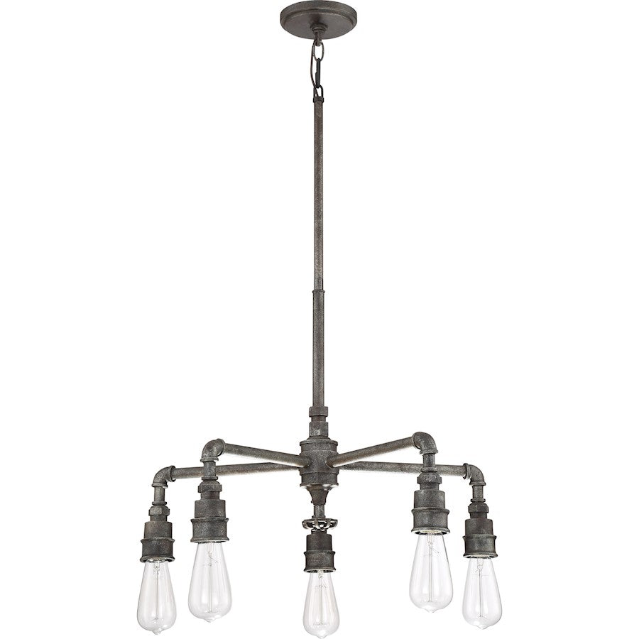 Quoizel Squire 26in 5-Light Chandelier | Industrial Rustic Black and Clear Glass | Dining Room & Foyer | 26 x 26 x 23 in | Model SQR5005RK