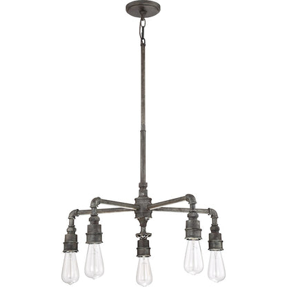 Quoizel Squire 26in 5-Light Chandelier | Industrial Rustic Black and Clear Glass | Dining Room & Foyer | 26 x 26 x 23 in | Model SQR5005RK