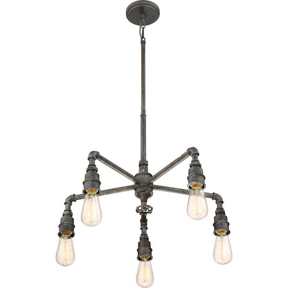 Quoizel Squire 26in 5-Light Chandelier | Industrial Rustic Black and Clear Glass | Dining Room & Foyer | 26 x 26 x 23 in | Model SQR5005RK