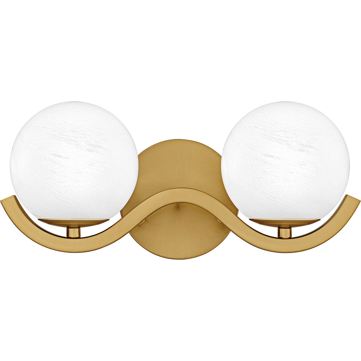 Quoizel Spherical 15in 2-Light Vanity Light | Modern Aged Brass and Cloud Glass | Bathroom Vanity | 14.5 x 6.5 x 6.5 in | Model SRI8615AB